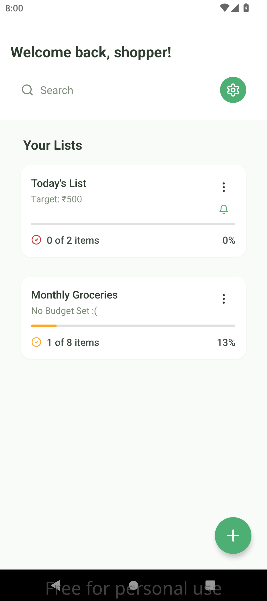 App Screenshot – List of Shopping Lists