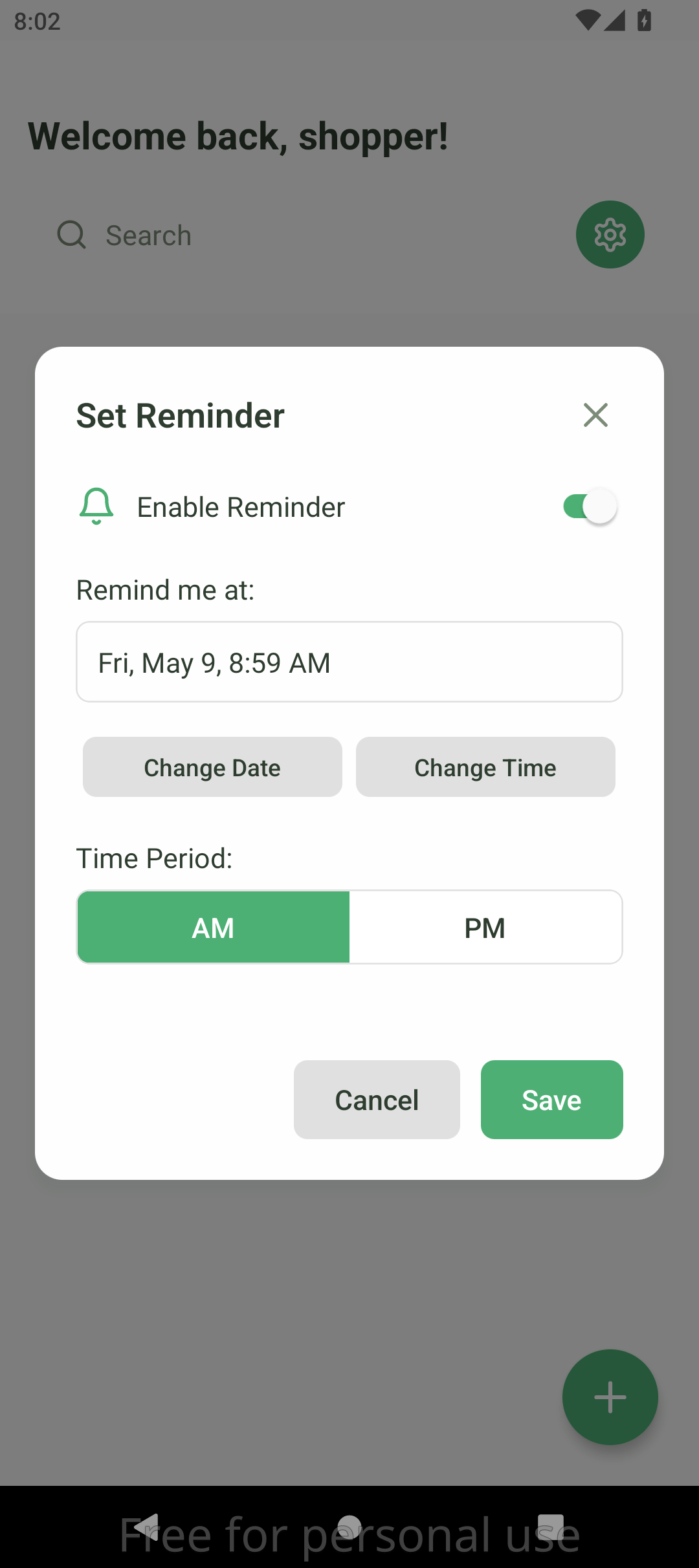 App Screenshot – Set Reminder on Lists